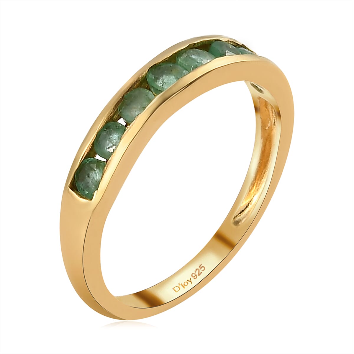 Kagem Zambian Emerald Half Eternity Band Ring in 14K Yellow Gold Over Sterling Silver (Size 7.0) 0.50 ctw