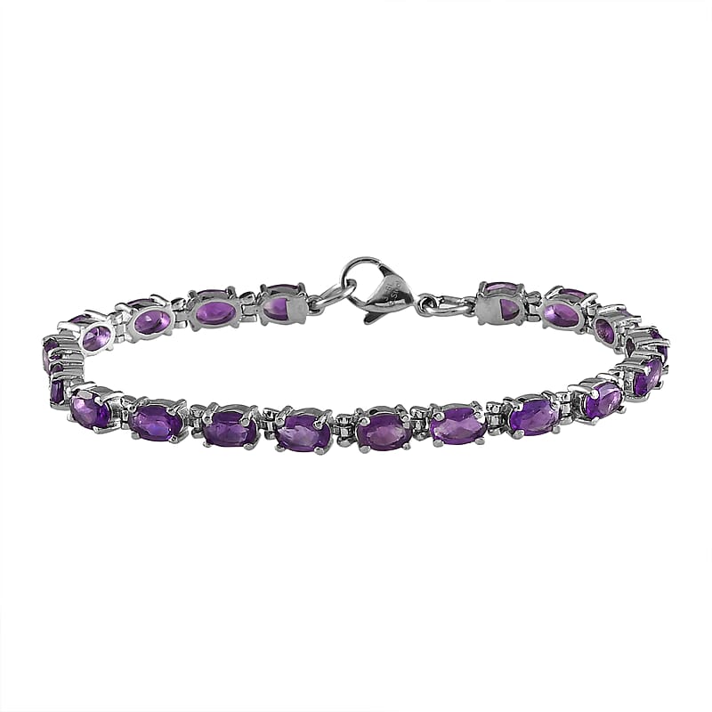 Amethyst Tennis Bracelet in Stainless Steel (6.50 In) 8.25 ctw