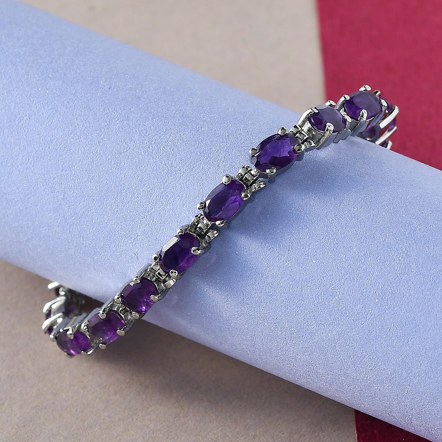 Amethyst Tennis Bracelet in Stainless Steel (6.50 In) 8.25 ctw