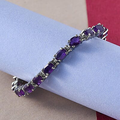 Amethyst Tennis Bracelet in Stainless Steel (6.50 In) 8.25 ctw