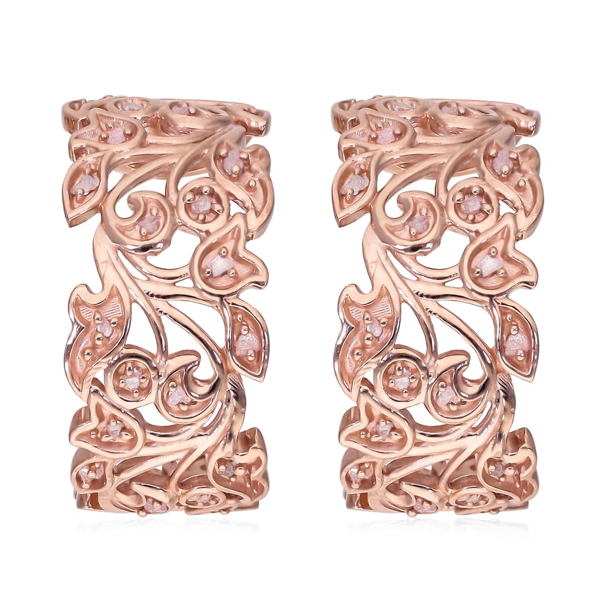 Uncut Natural Pink Diamond Floral J-Hoop Earrings in Vermeil Rose Gold Over Sterling Silver 0.25 ctw image number 0