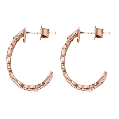 Uncut Natural Pink Diamond Floral J-Hoop Earrings in Vermeil Rose Gold Over Sterling Silver 0.25 ctw