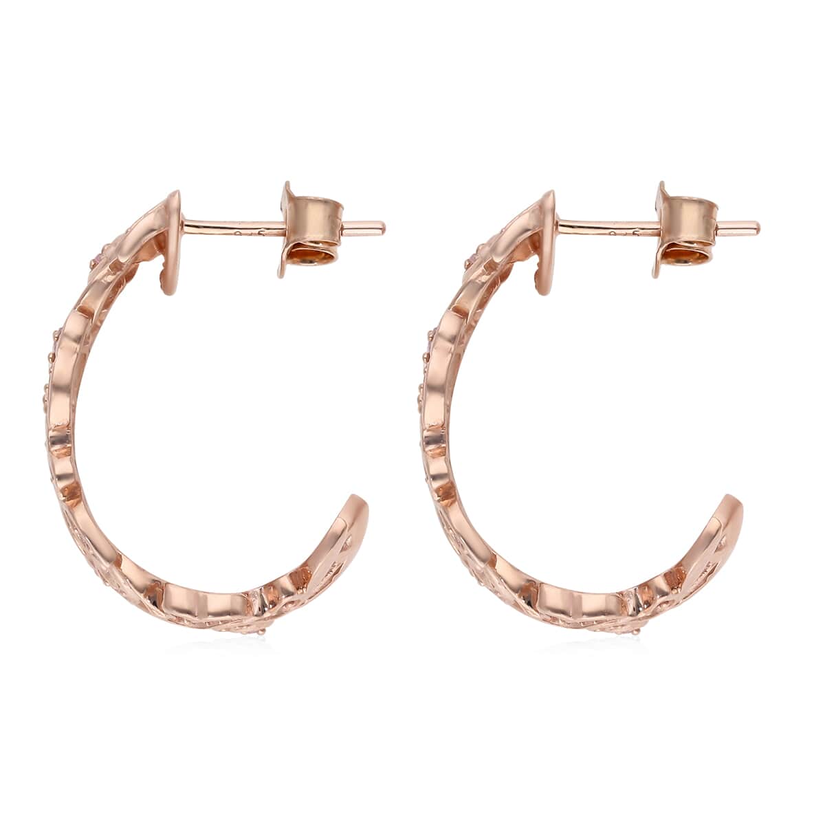Uncut Natural Pink Diamond Floral J-Hoop Earrings in Vermeil Rose Gold Over Sterling Silver 0.25 ctw image number 3