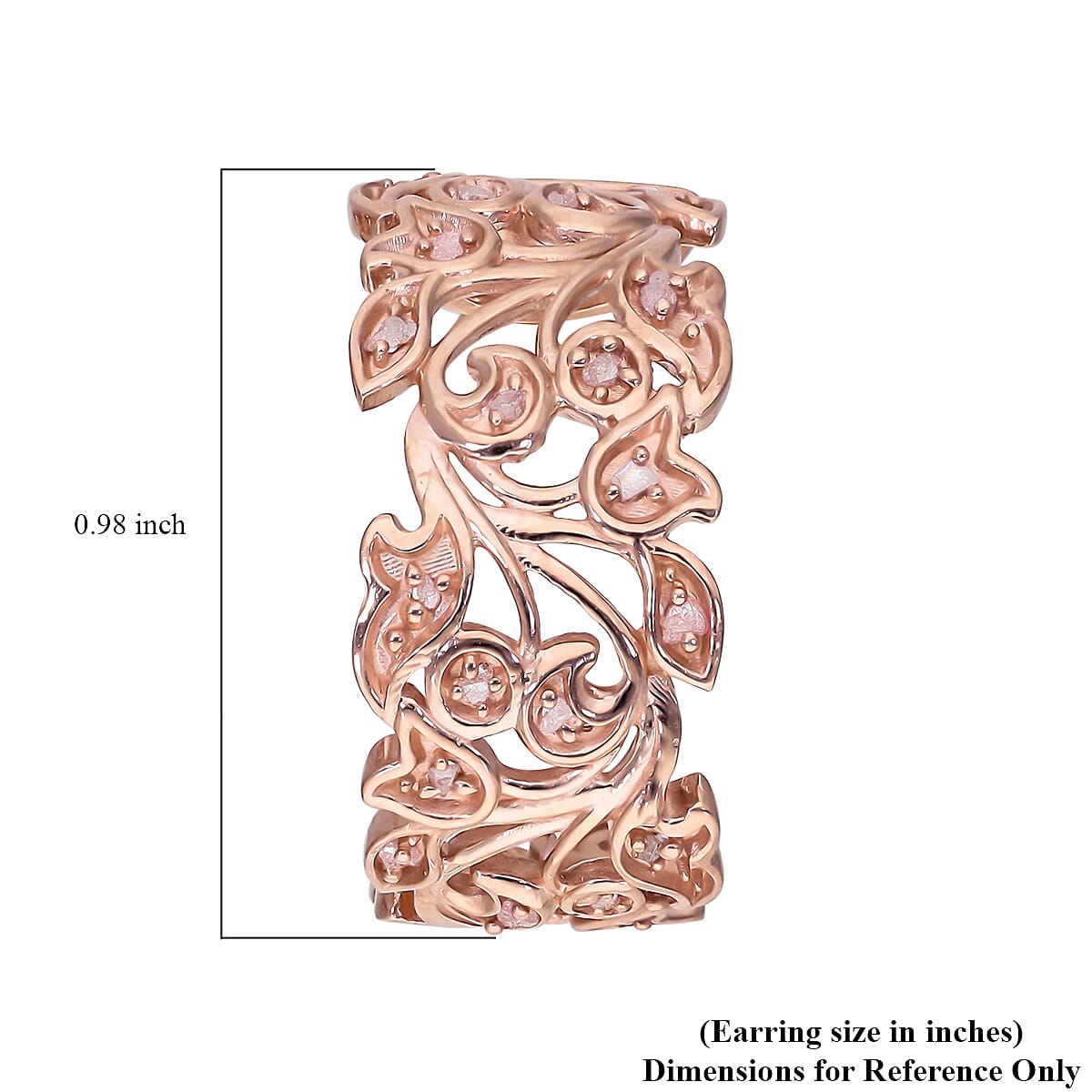Uncut Natural Pink Diamond Floral J-Hoop Earrings in Vermeil Rose Gold Over Sterling Silver 0.25 ctw