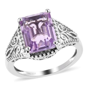 Rose De France Amethyst Solitaire Ring in Platinum Over Sterling Silver (Size 10.0) 3.10 ctw