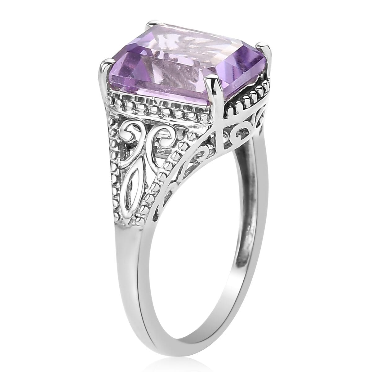 Rose De France Amethyst Solitaire Ring in Platinum Over Sterling Silver (Size 10.0) 3.10 ctw image number 5