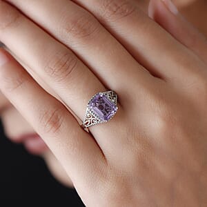 D'Joy Rose De France Amethyst Solitaire Ring in Platinum Over Sterling Silver 3.00 ctw (Size 6.0)