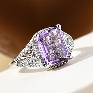 D'Joy Rose De France Amethyst Solitaire Ring in Platinum Over Sterling Silver 3.00 ctw (Size 7.0)