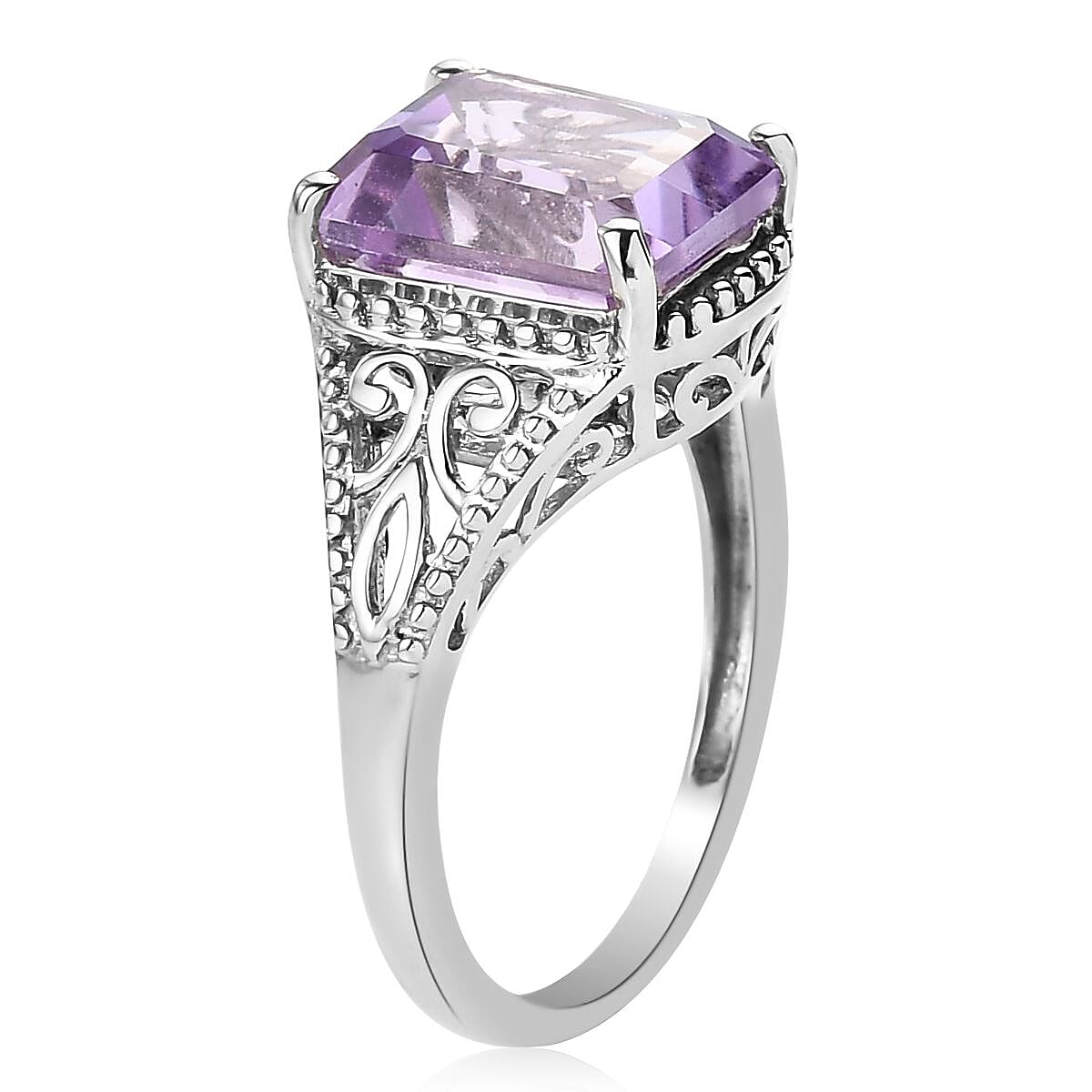 D'Joy Rose De France Amethyst 3.00 ctw  Solitaire Ring in Platinum Over Sterling Silver (Size 7.0)