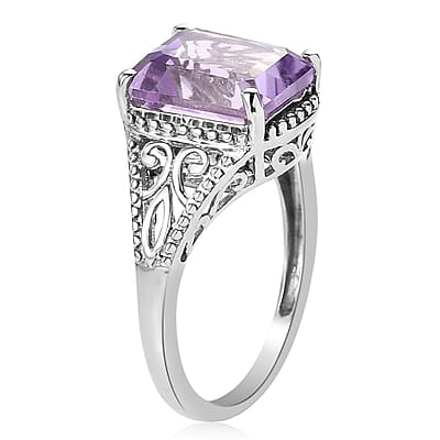 D'Joy Rose De France Amethyst 3.00 ctw  Solitaire Ring in Platinum Over Sterling Silver (Size 7.0)