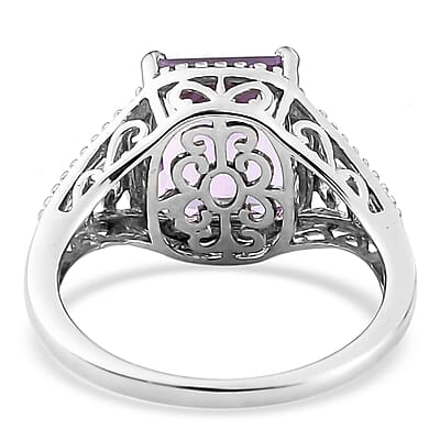 D'Joy Rose De France Amethyst 3.00 ctw  Solitaire Ring in Platinum Over Sterling Silver (Size 7.0)