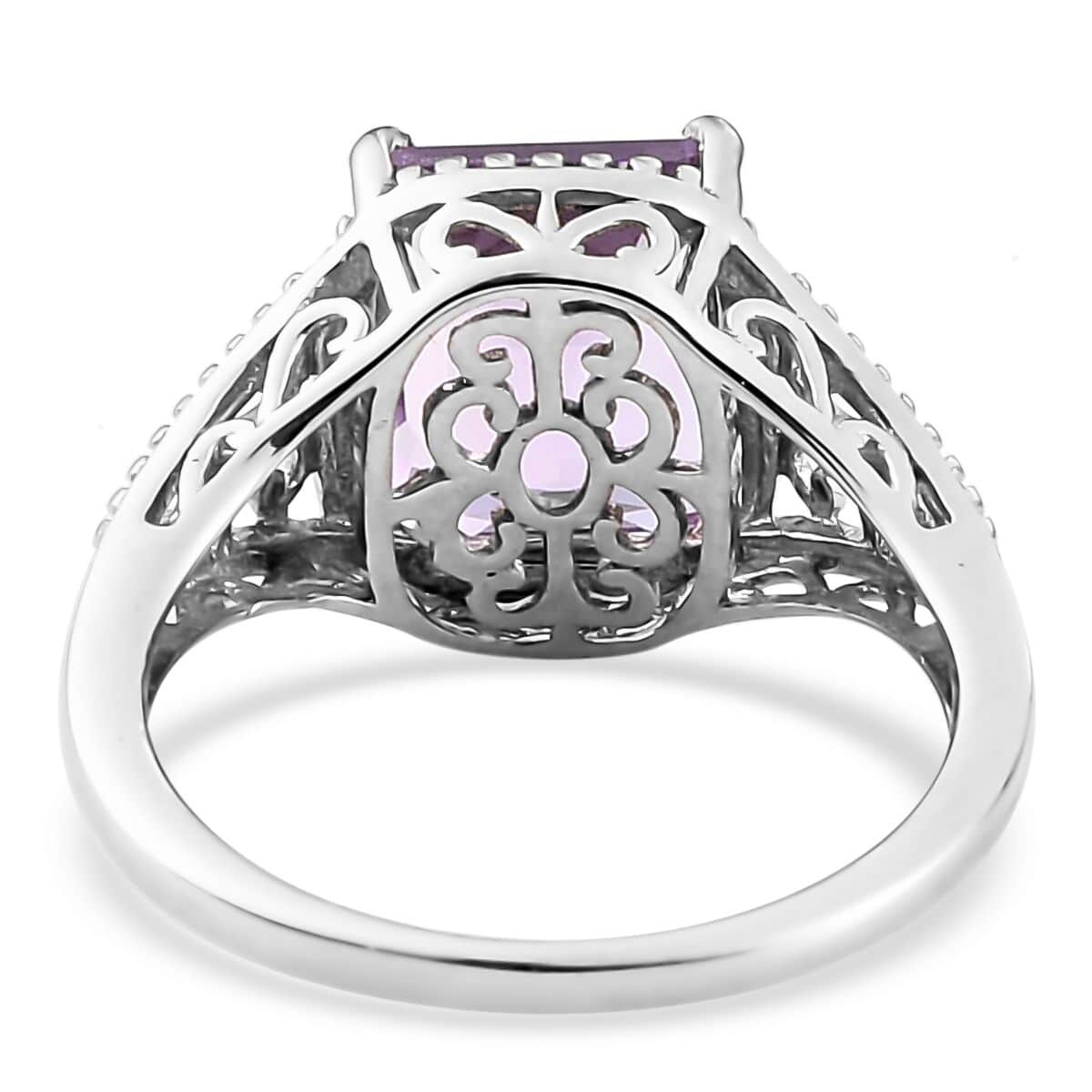 Rose De France Amethyst Solitaire Ring in Platinum Over Sterling Silver (Size 7.0) 3.10 ctw image number 5