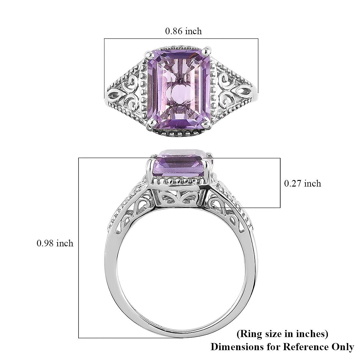 D'Joy Rose De France Amethyst 3.00 ctw  Solitaire Ring in Platinum Over Sterling Silver (Size 7.0)