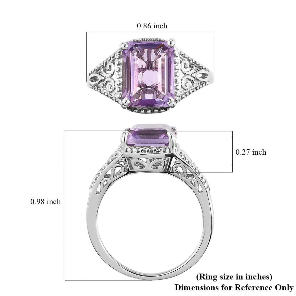 Rose De France Amethyst Solitaire Ring in Platinum Over Sterling Silver (Size 7.0) 3.10 ctw image number 6