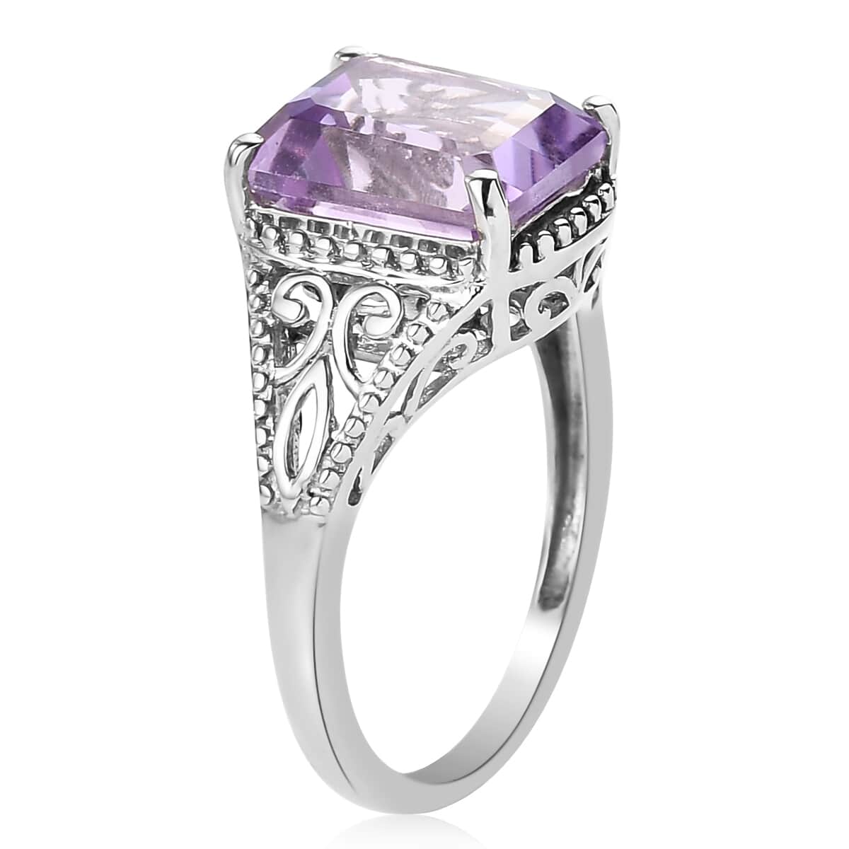 Rose De France Amethyst 3.10 ctw Solitaire Ring in Platinum Over Sterling Silver (Size 9.0) image number 4