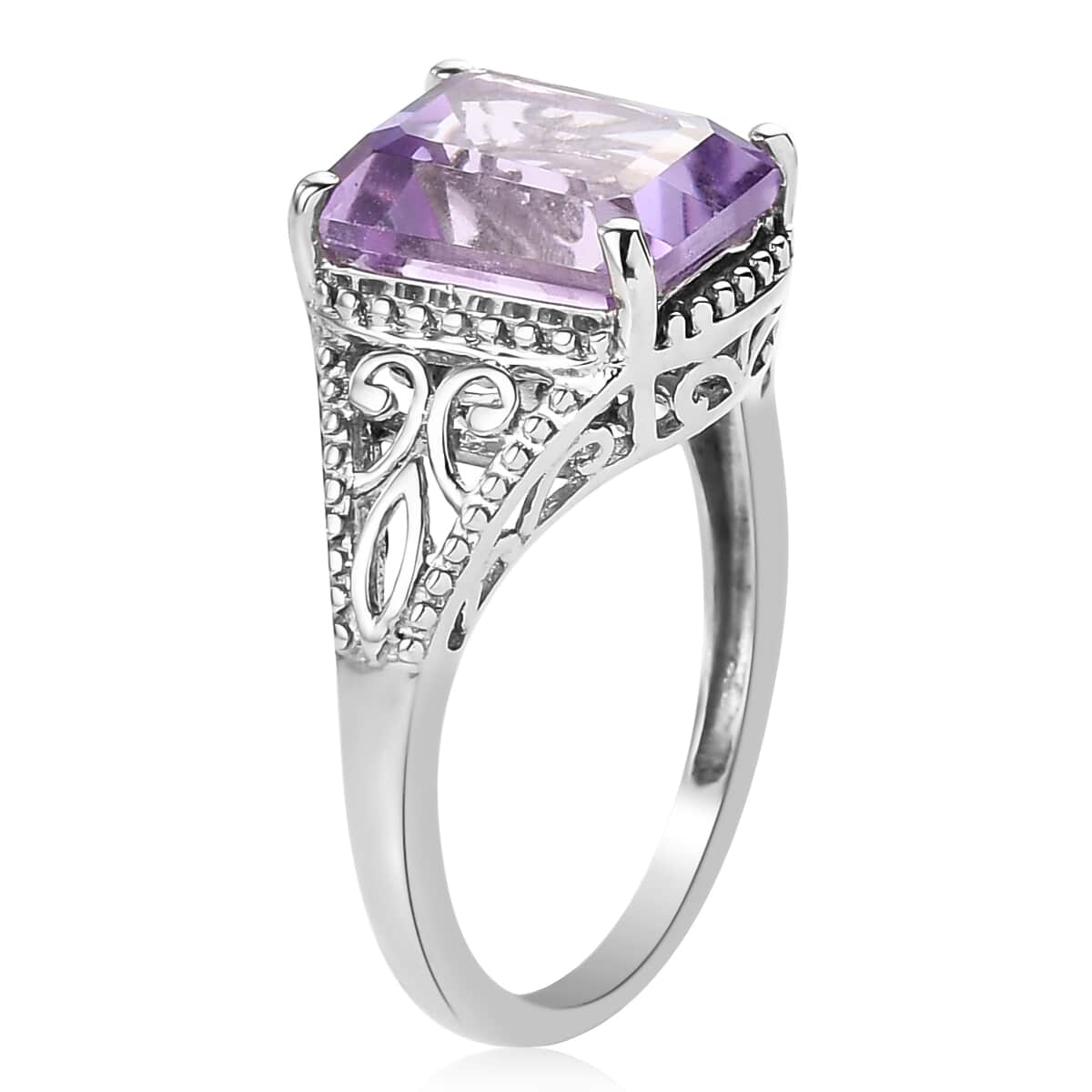 Rose De France Amethyst 3.10 ctw Solitaire Ring in Platinum Over Sterling Silver (Size 9.0) image number 5