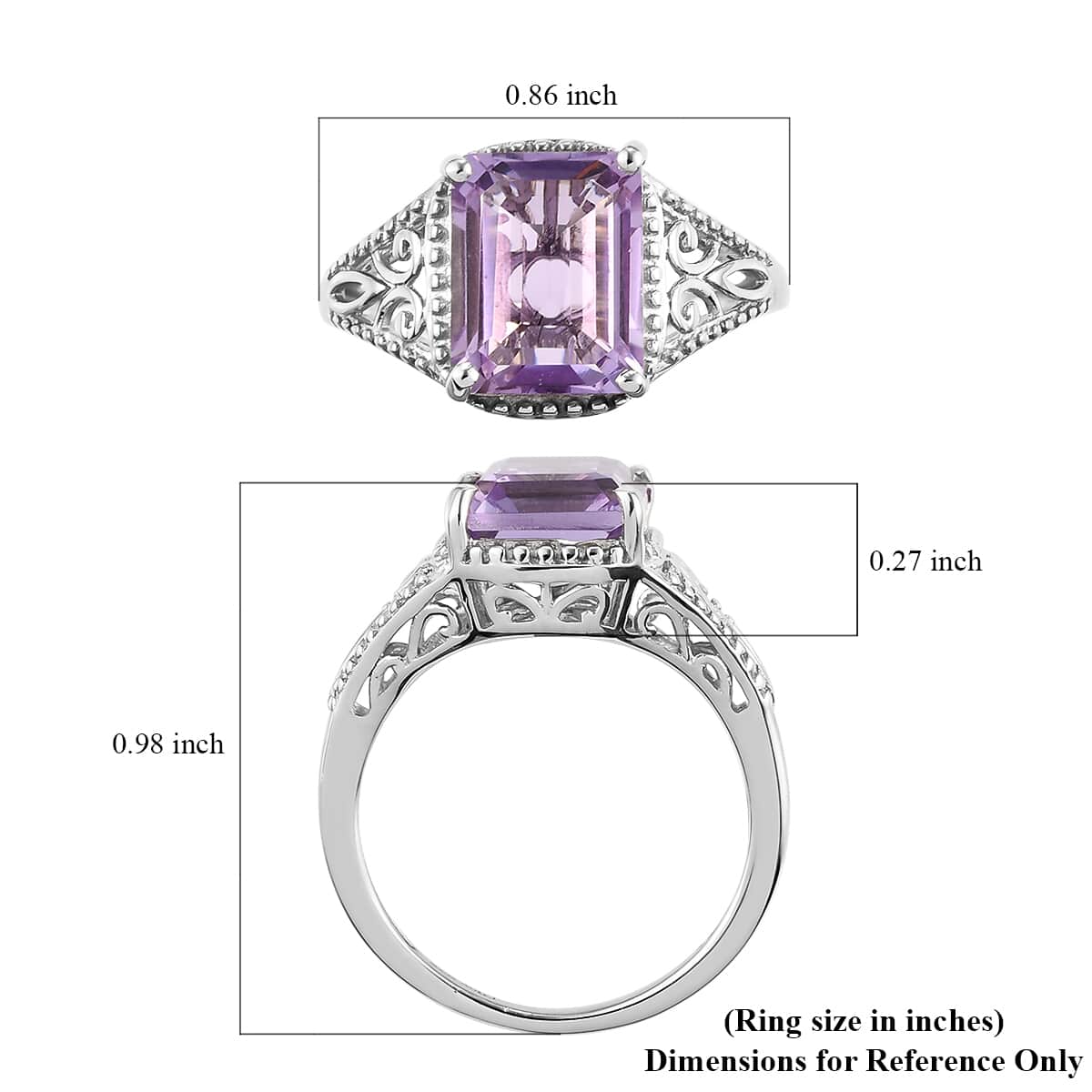 Rose De France Amethyst 3.10 ctw Solitaire Ring in Platinum Over Sterling Silver (Size 9.0) image number 6