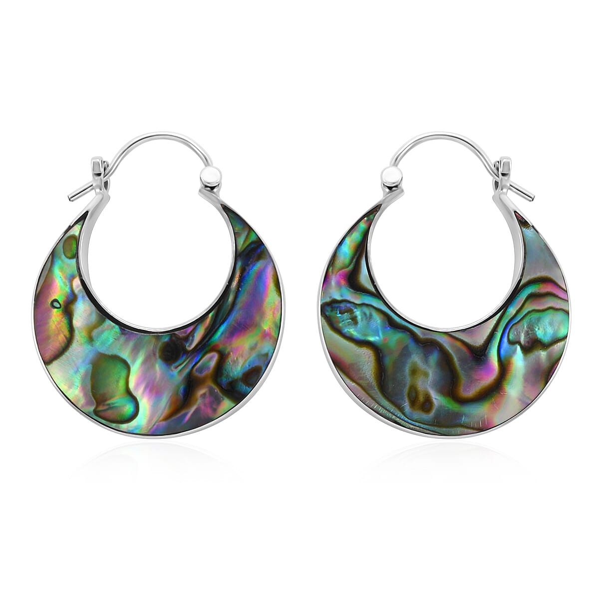 Abalone Shell Crescent Moon Earrings in Sterling Silver
