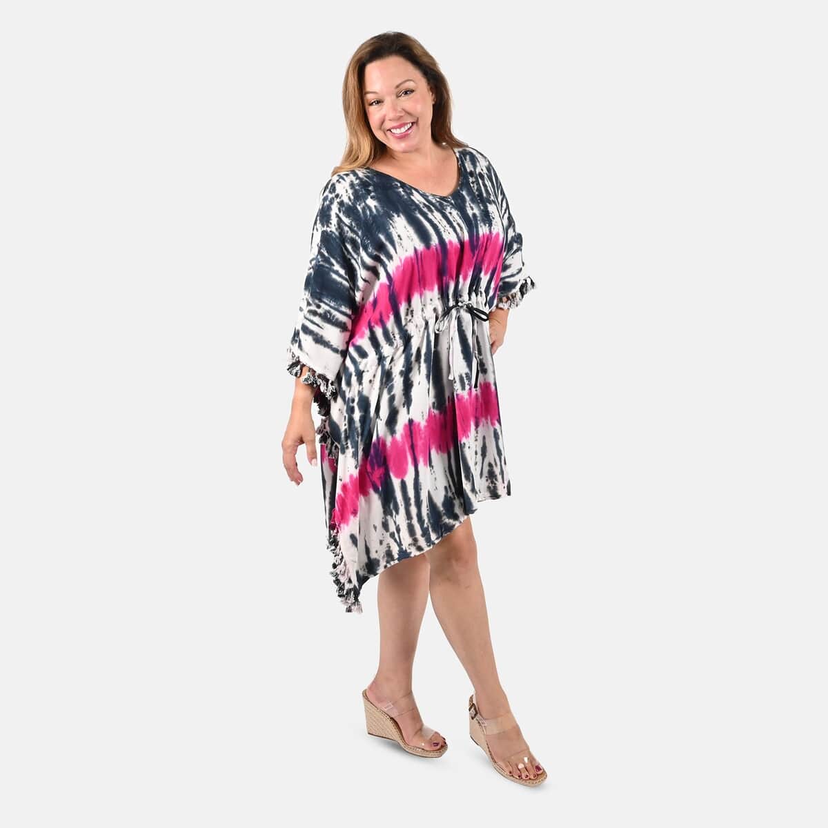 Tamsy Pink Tie Dye Kaftan - One Size Fits Most image number 0