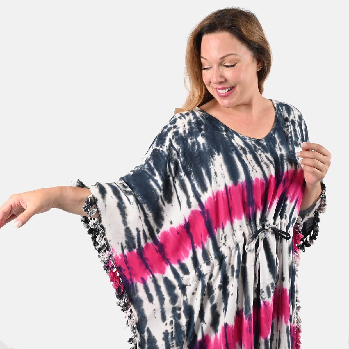 Tamsy Pink Tie Dye Kaftan - One Size Fits Most image number 3