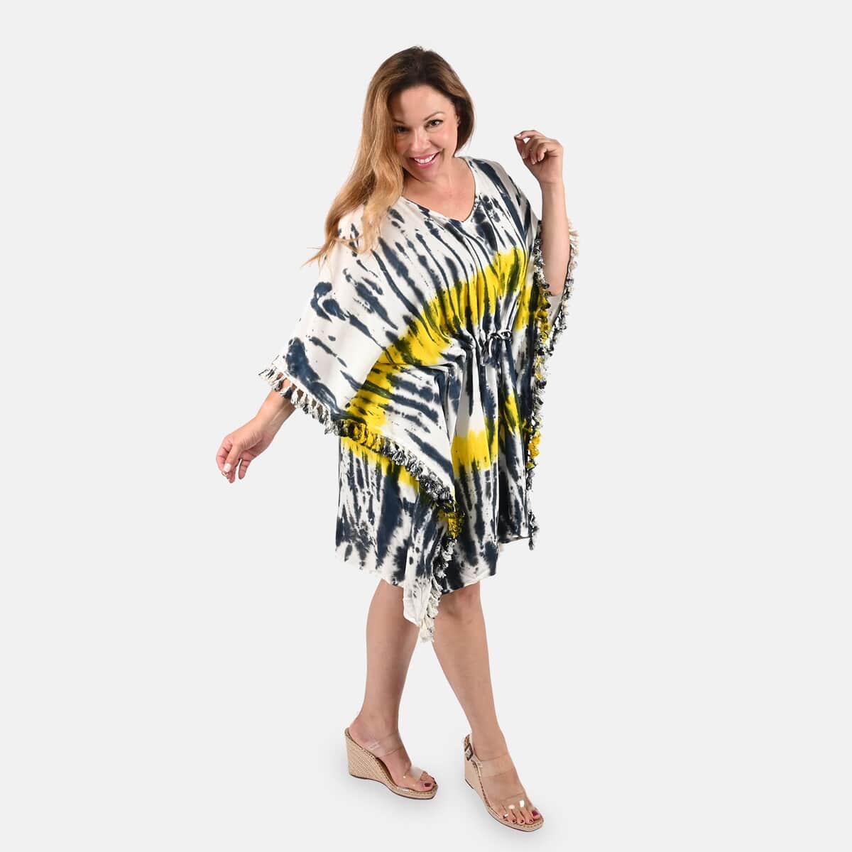 Tamsy Yellow Tie Dye Kaftan - One Size Fits Most image number 0