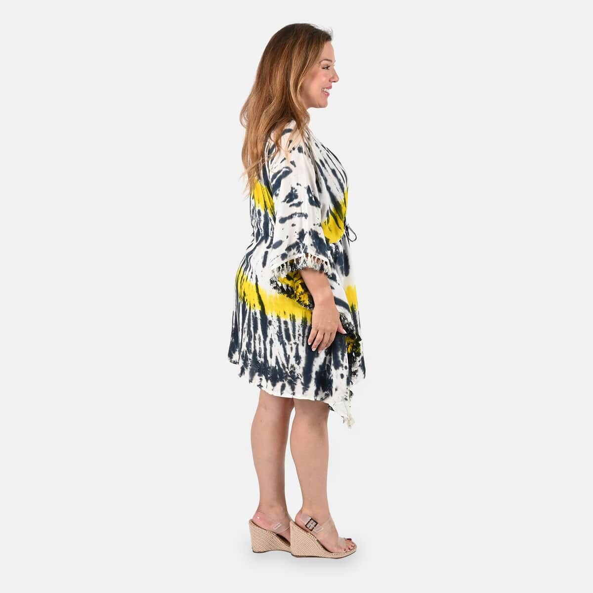 Tamsy Yellow Tie Dye Kaftan - One Size Fits Most image number 2