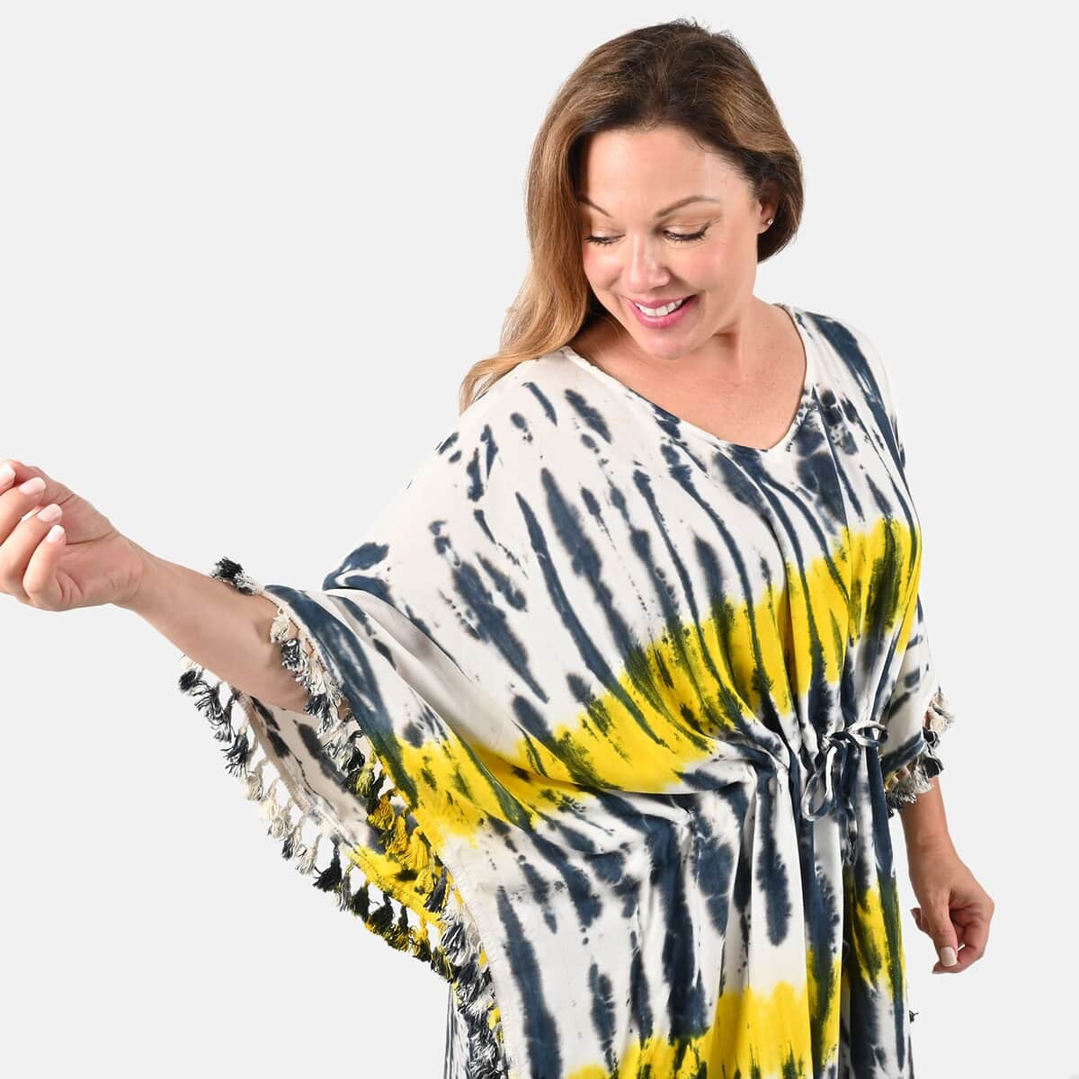 Tamsy Yellow Tie Dye Kaftan - One Size Fits Most image number 3