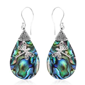 Abalone Shell Dragonfly Drop Earrings in Sterling Silver