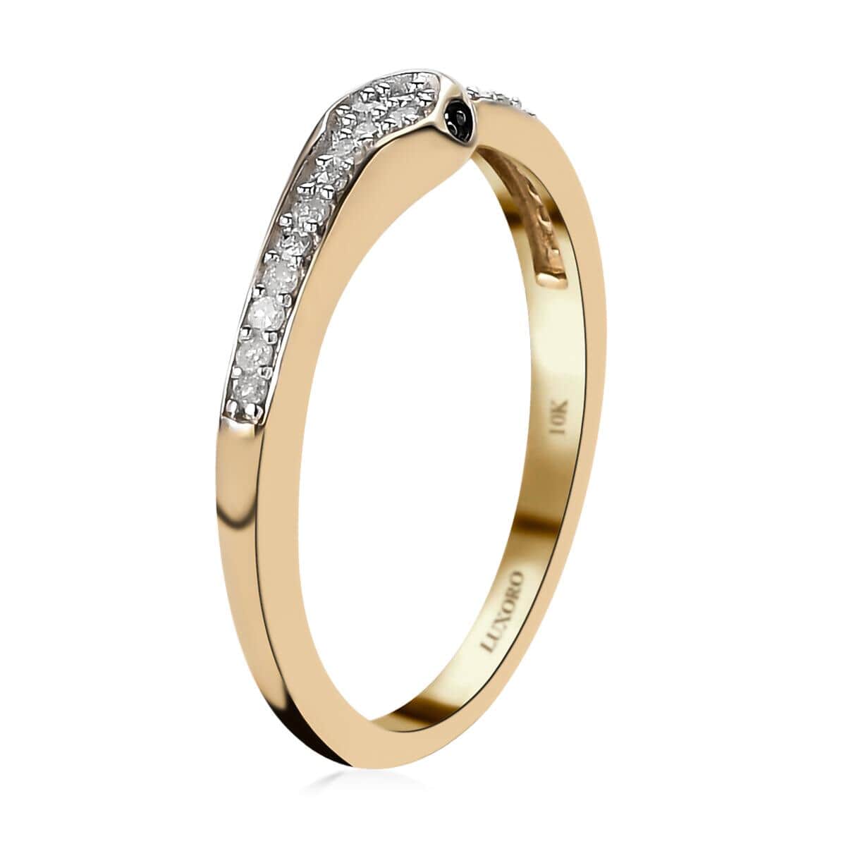 LUXORO 10K Yellow Gold Diamond and Black Diamond Eternal Love Snake Band Ring (Size 7.0) 0.15 ctw image number 3