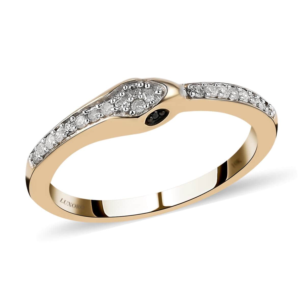LUXORO 10K Yellow Gold Diamond and Black Diamond Eternal Love Snake Band Ring (Size 9.0) 0.15 ctw image number 0