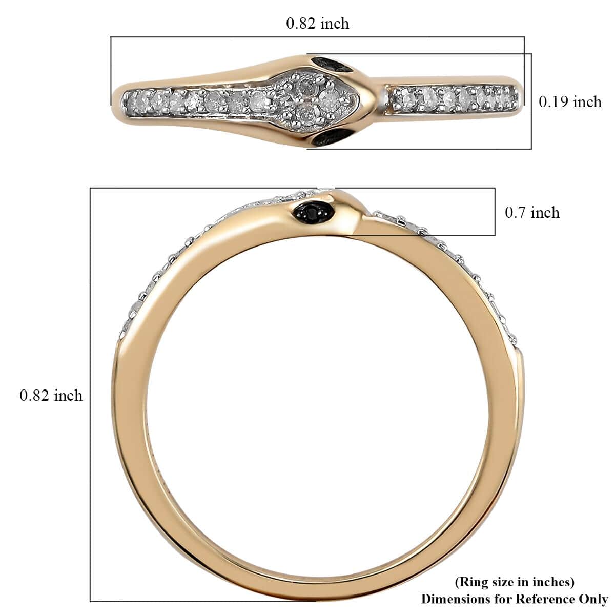 LUXORO 10K Yellow Gold Diamond and Black Diamond Eternal Love Snake Band Ring (Size 9.0) 0.15 ctw image number 5