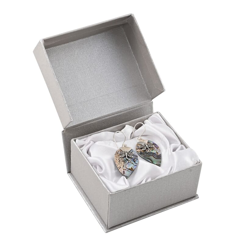 Abalone Shell Dragonfly Leaf Earrings in Sterling Silver