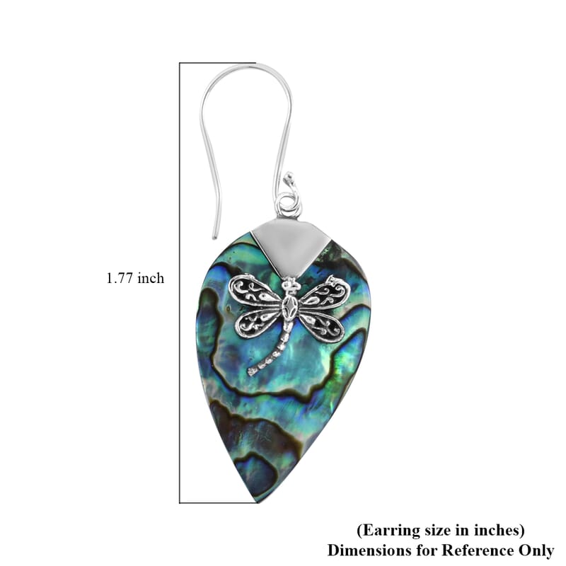 Abalone Shell Dragonfly Leaf Earrings in Sterling Silver