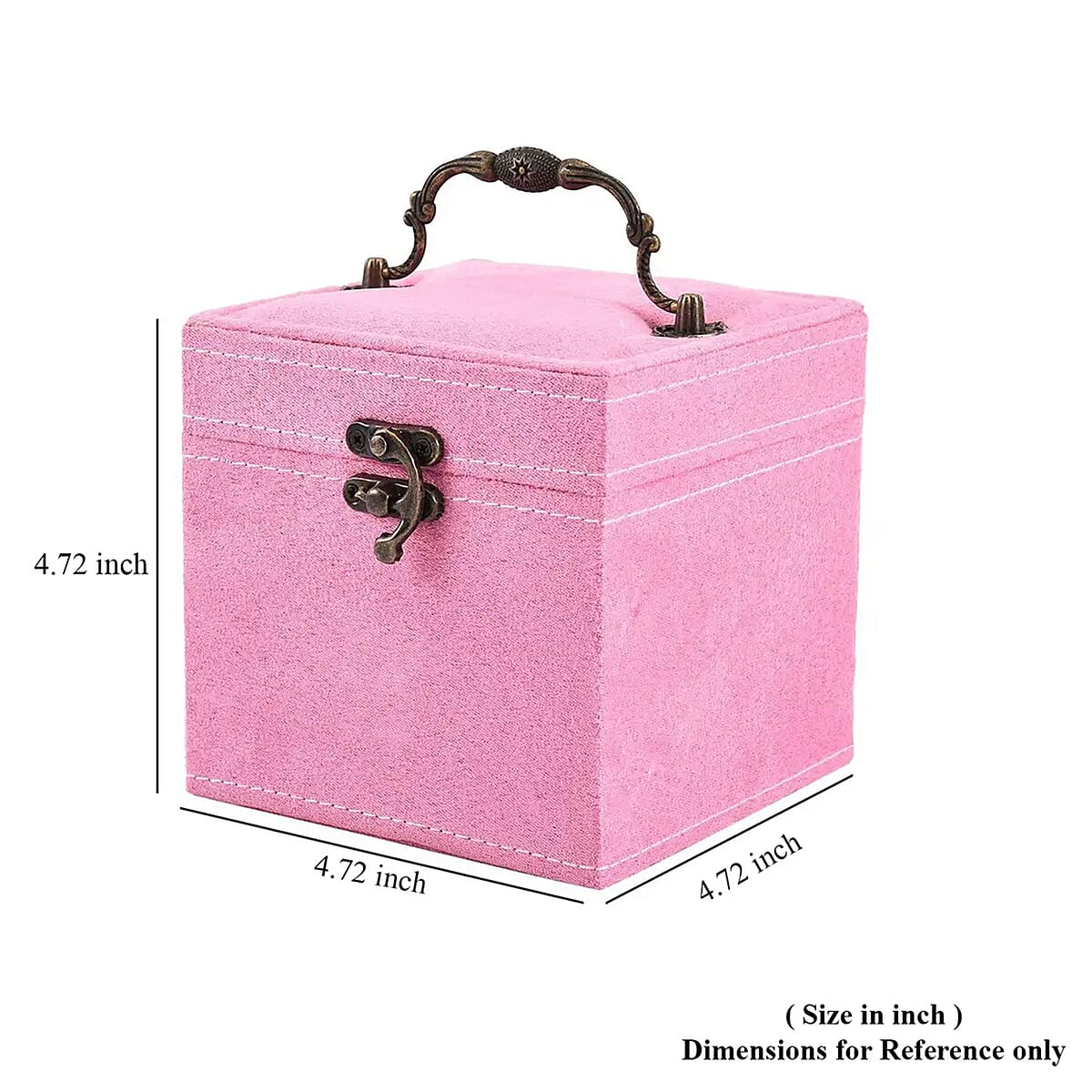 Pink Velvet Three Layer Jewelry Box with Mirror, Handle & Lock image number 4