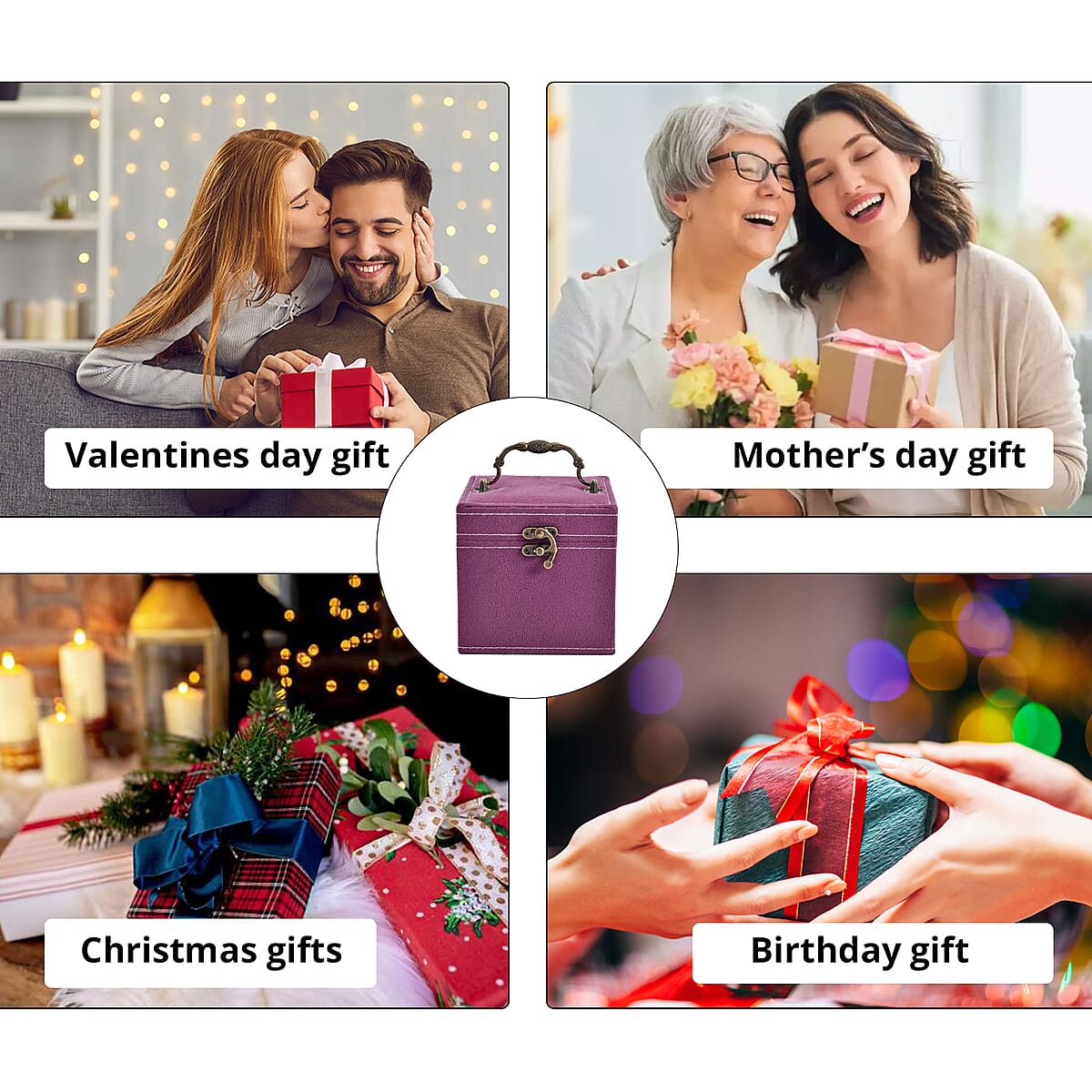 Purple Velvet Three Layer Jewelry Box with Mirror, Handle & Lock image number 3