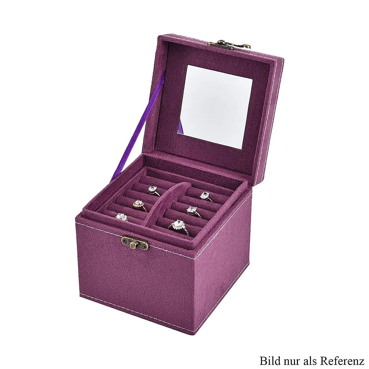 Purple Velvet Three Layer Jewelry Box with Mirror, Handle & Lock image number 5