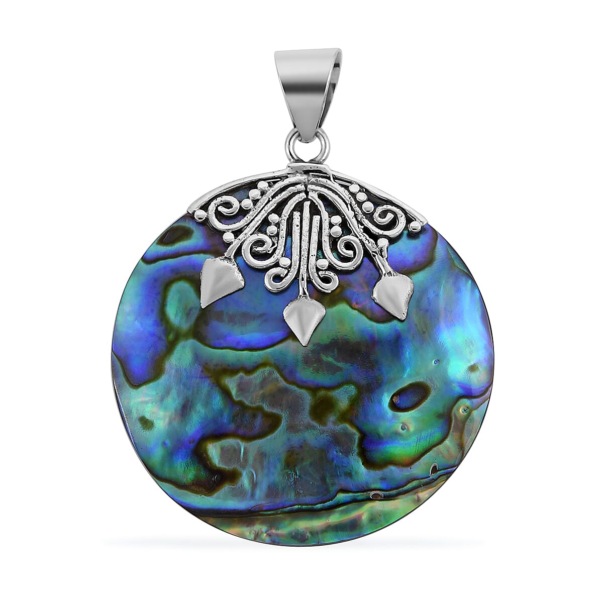 Abalone Shell Round Pendant in Sterling Silver image number 0