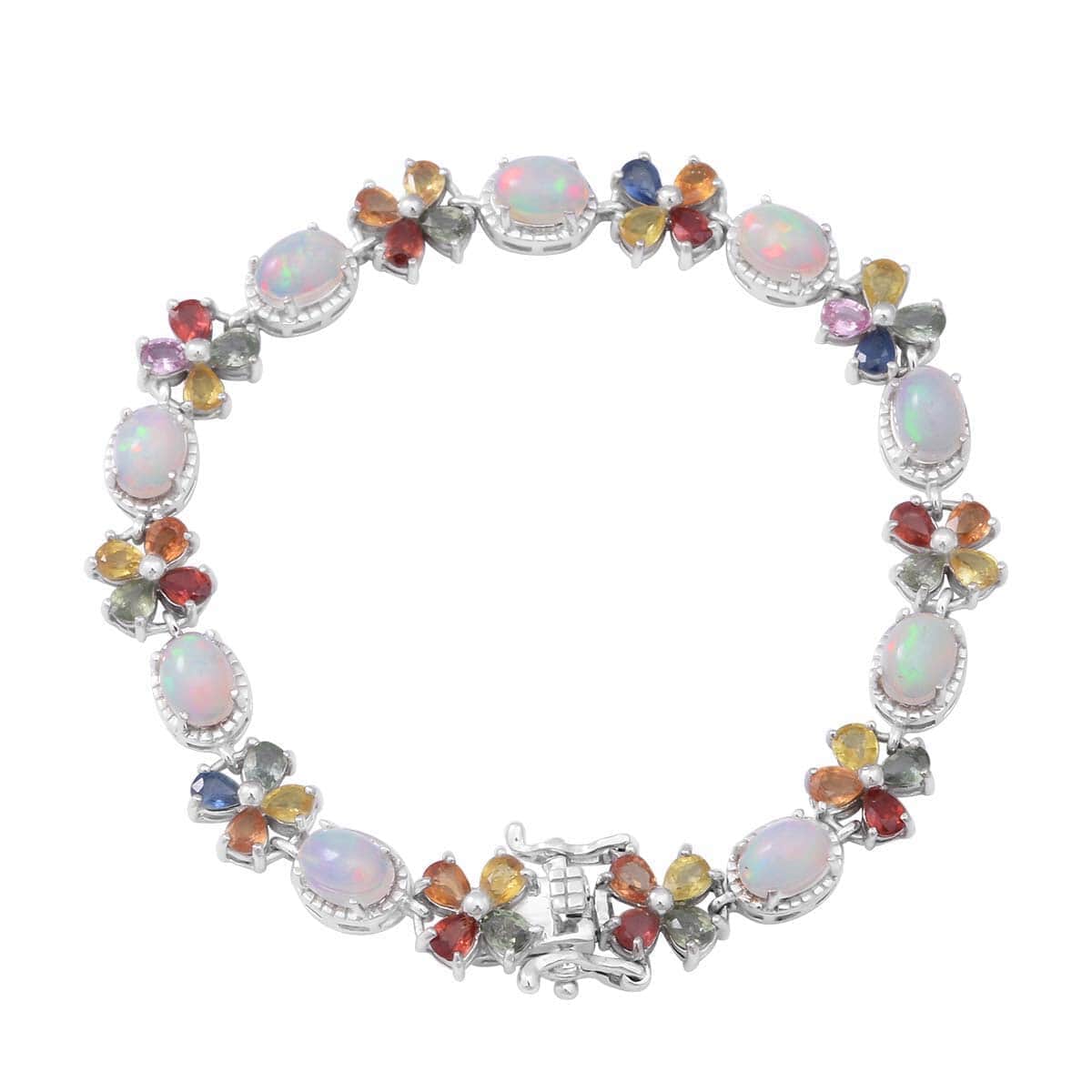 Ethiopian Welo Opal and Multi Sapphire Bracelet Platinum Over Sterling Silver (7.25 In) 13.50 ctw image number 0