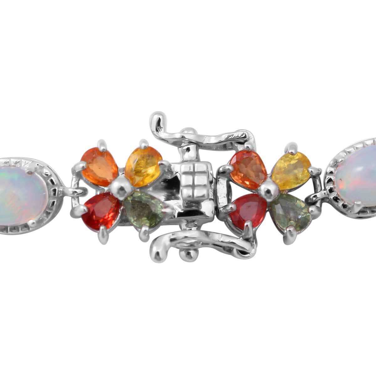 Ethiopian Welo Opal and Multi Sapphire Bracelet Platinum Over Sterling Silver (7.25 In) 13.50 ctw image number 1