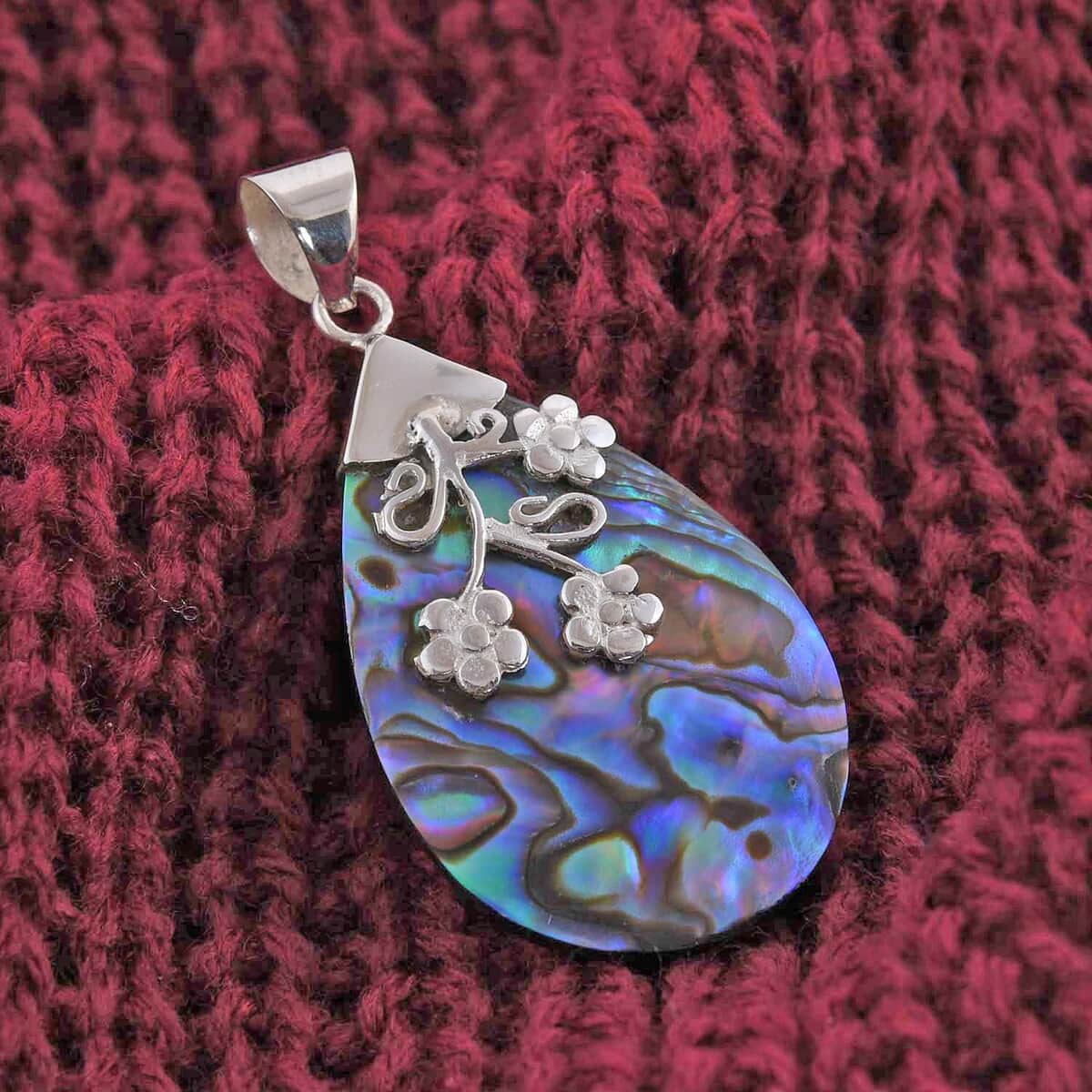 Abalone Shell Floral Pendant in Sterling Silver image number 1