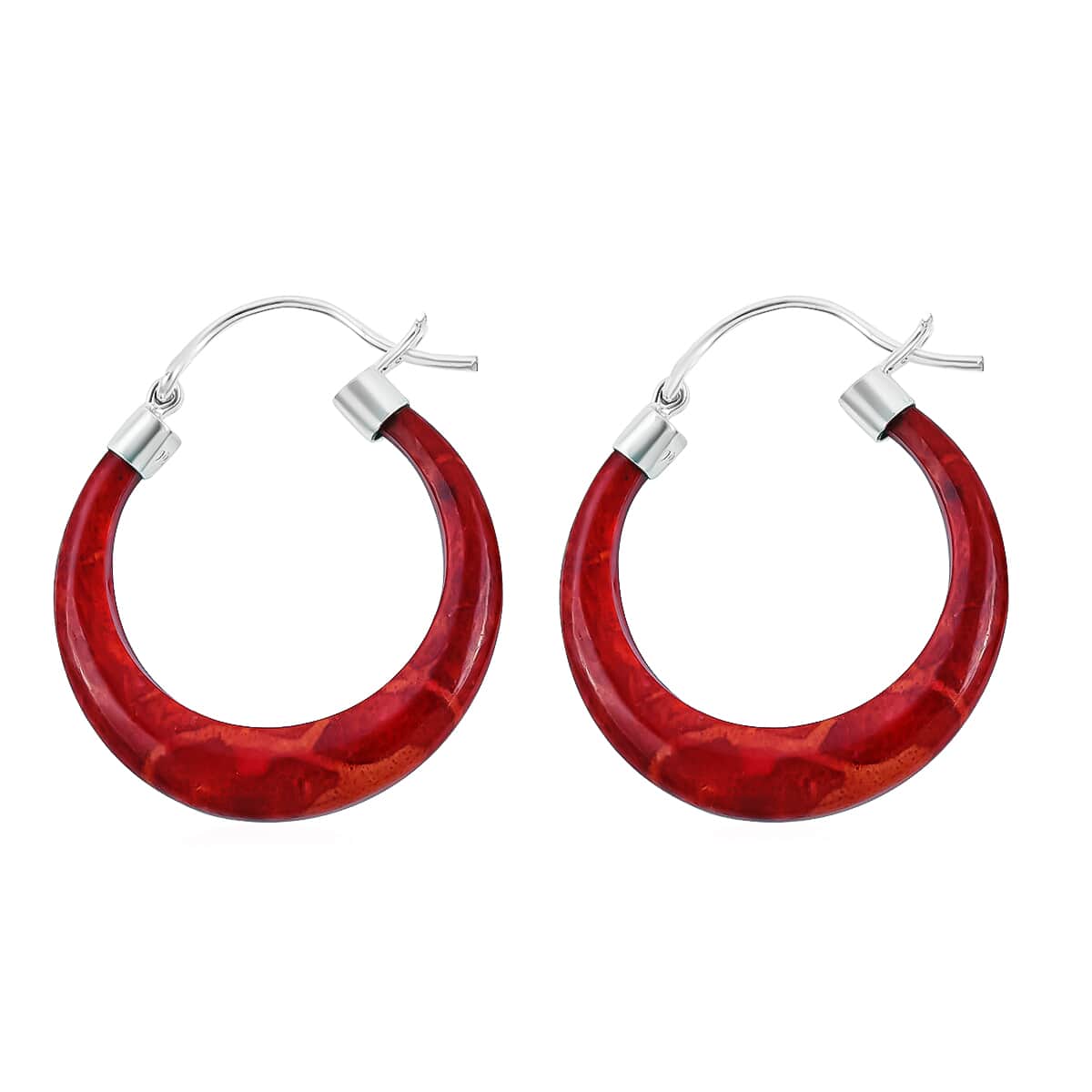 Sponge Coral Crescent Moon Hoop Earrings in Sterling Silver image number 3