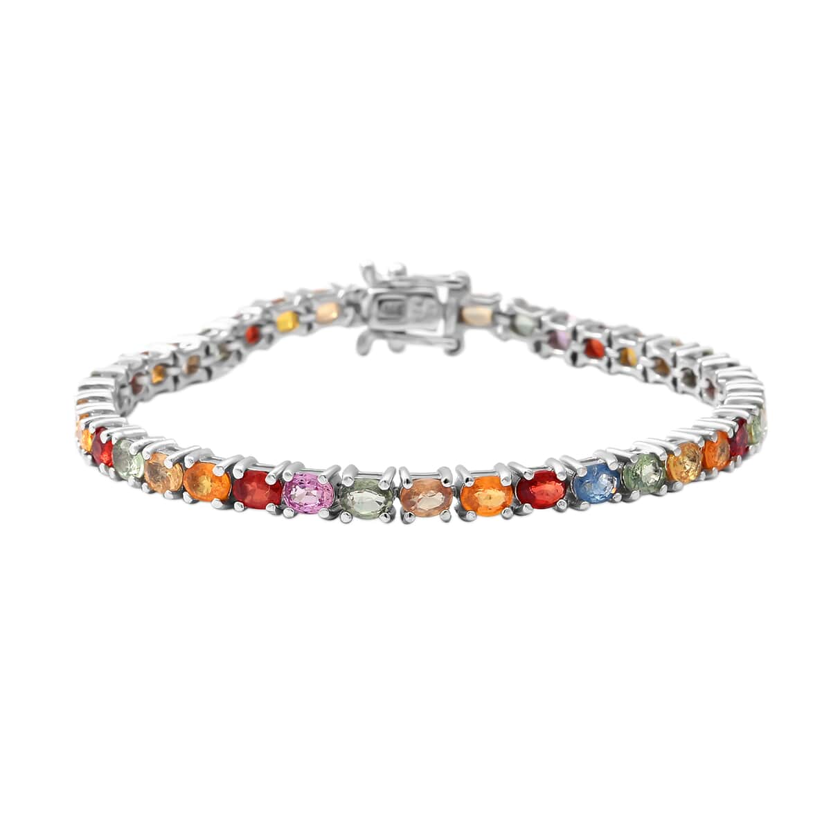 Multicolored Sapphire Tennis Bracelet in Platinum Plated Sterling Silver (6.50 In) 10.15 ctw image number 0
