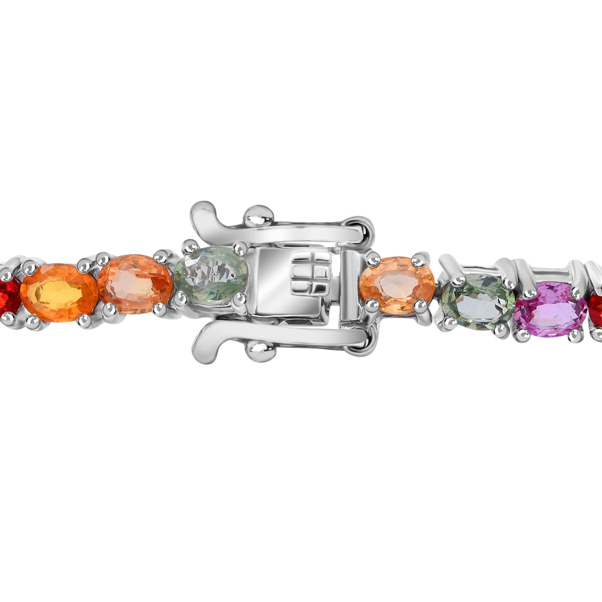 Multi Sapphire Tennis Bracelet in Platinum Over Sterling Silver (8.00 In) 9.55 Grams 11.35 ctw image number 1