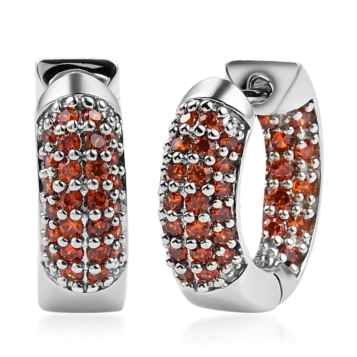 Karis Simulated Garnet Diamond Hoop Earrings in Platinum Bond 3.25 ctw image number 0