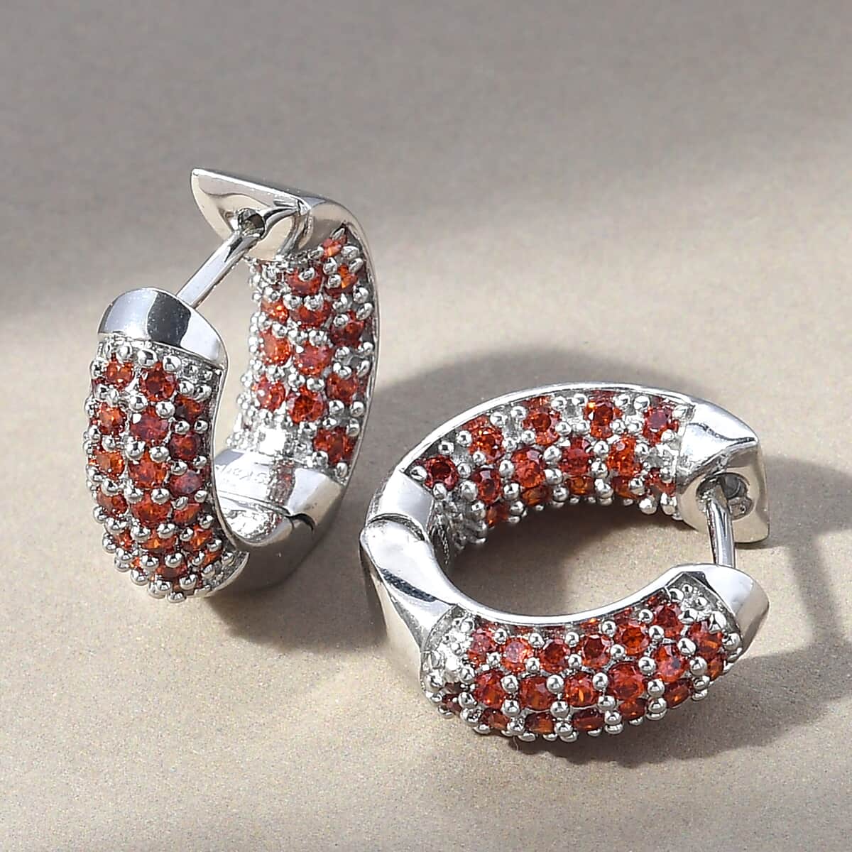Karis Simulated Garnet Diamond Hoop Earrings in Platinum Bond 3.25 ctw image number 1