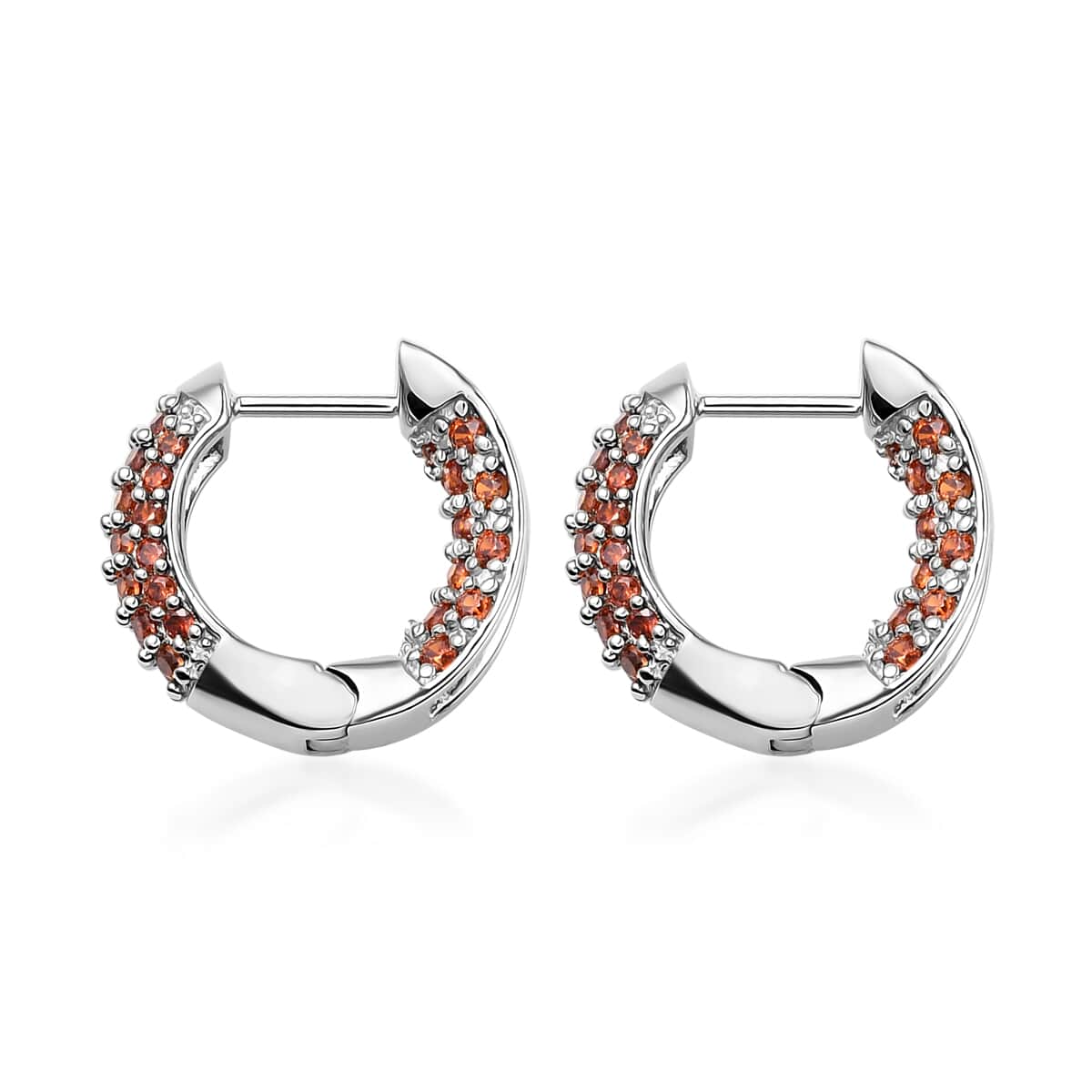 KARIS Simulated Garnet Diamond Hoop Earrings in Platinum Bond 3.25 ctw image number 3