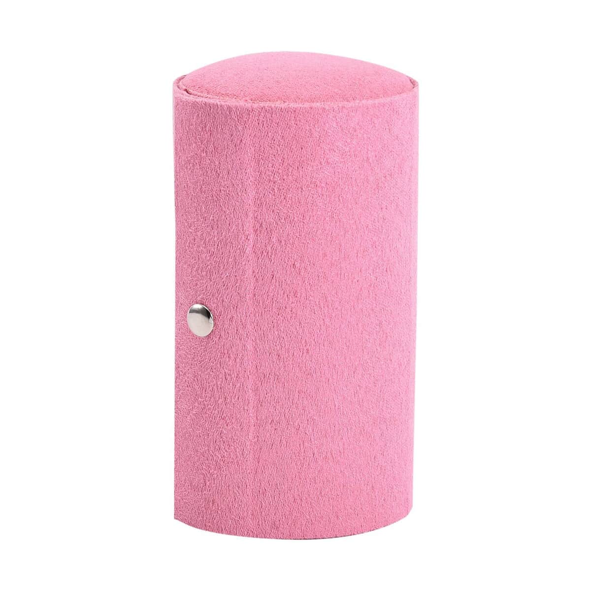 Pink Velvet Three Layer Cylinder Shape Jewelry Box with Top Cap and Snap Button Closure image number 5