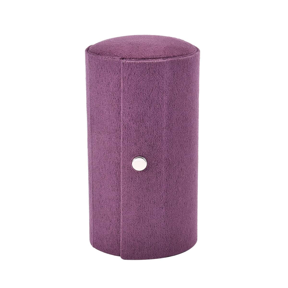 Purple Velvet Three Layer Cylinder Shape Jewelry Box with Top Cap and Snap Button Closure image number 0