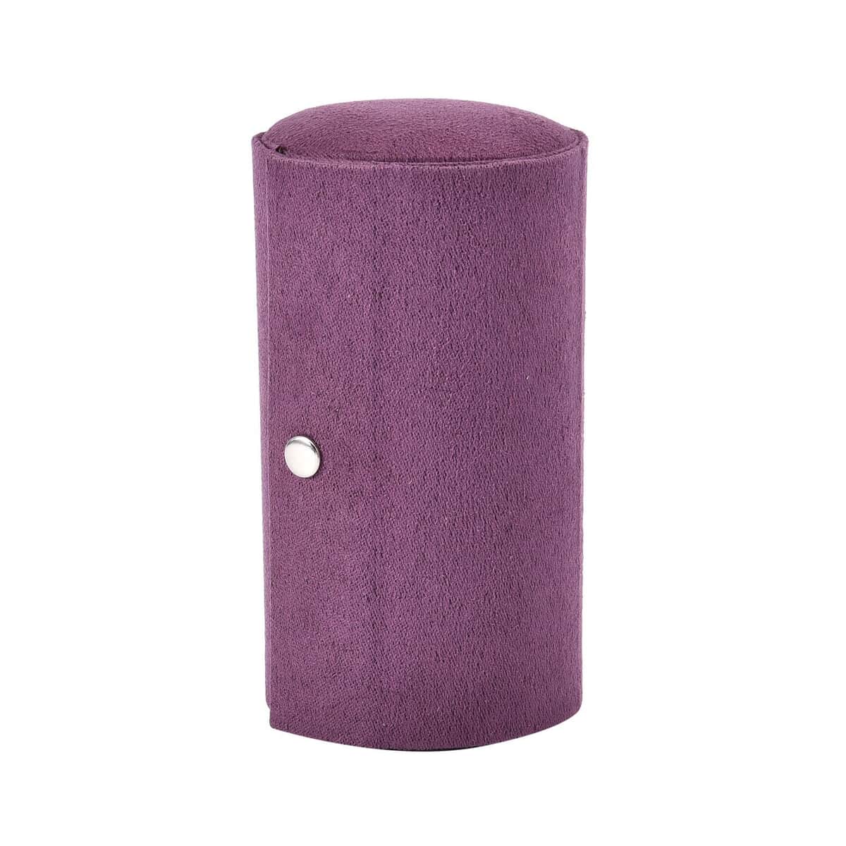 Purple Velvet Three Layer Cylinder Shape Jewelry Box with Top Cap and Snap Button Closure image number 5