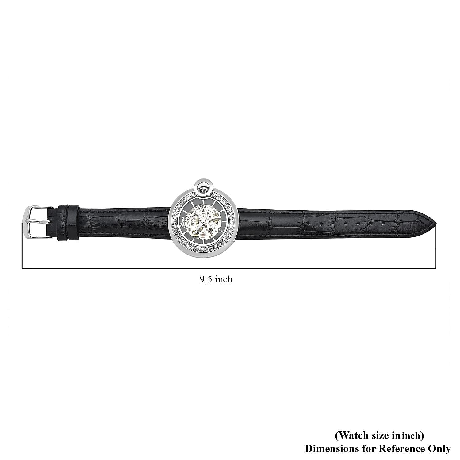 Genoa Simulated Diamond Automatic Mechanical Movement Watch with Black Genuine Leather Strap (40mm) (7.25-8.25 Inches) 1.10 ctw